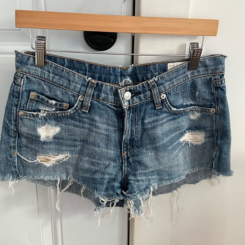 rag & bone Blue Distressed Jean Shorts